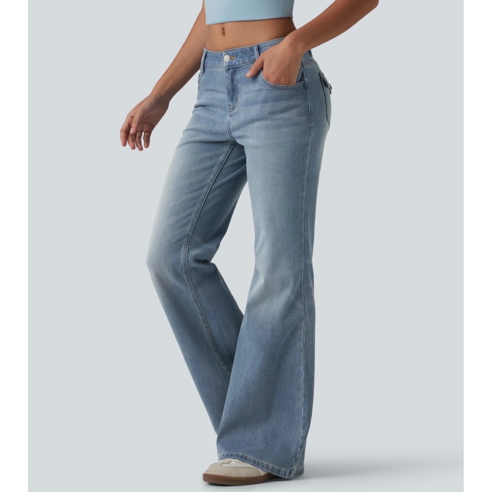 Halara Flex Low Rise Flare Casual Jeans Blue Denim Pockets Large L - Picture 6 of 14